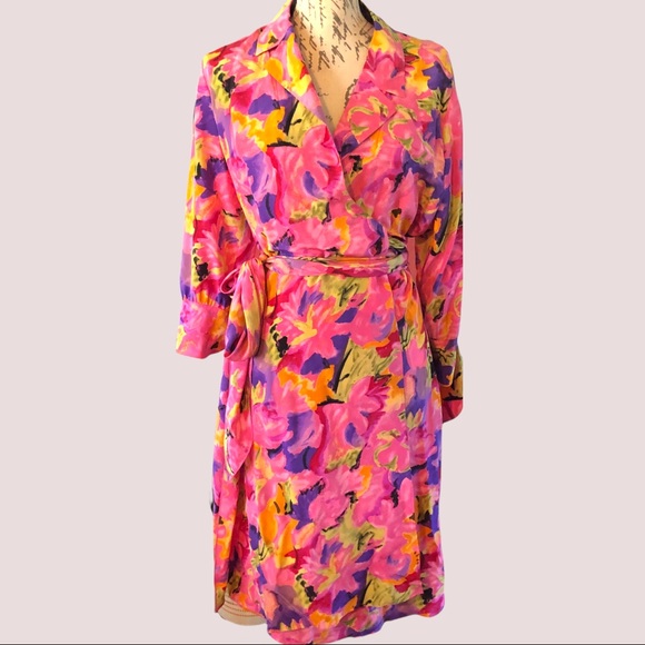 Escada Dresses & Skirts - Escada 100% Silk Floral Wrap Silhouette Dress Size EU 42/US12